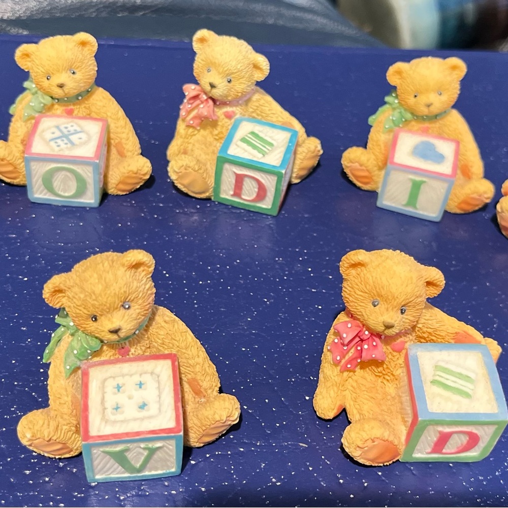 Cherished Teddies Bears with letters on blocks.  Letters available J O D-2 I E V